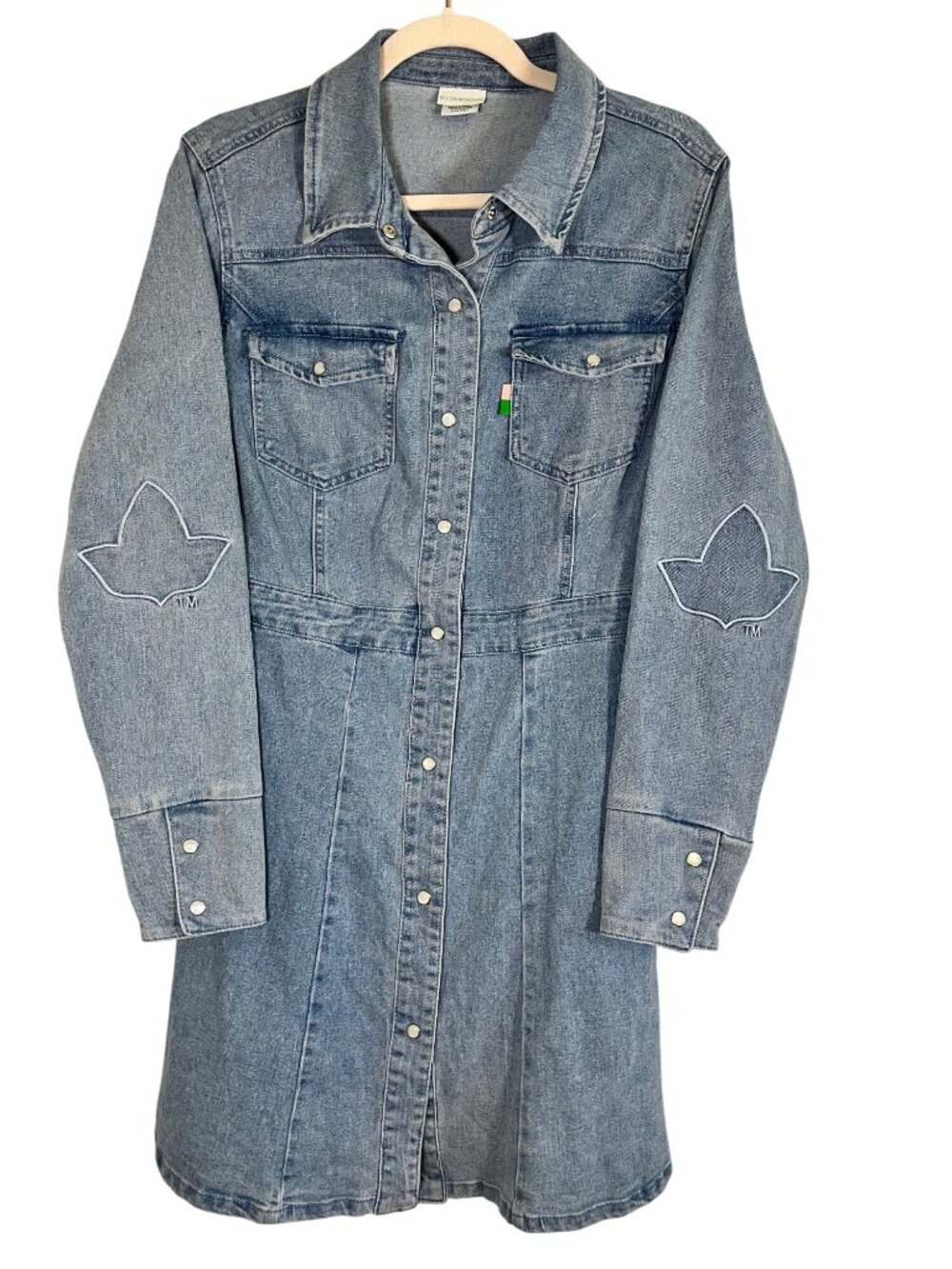 Neutral Denim Snap Shirt Dress‎ Blue S Western Preppy Classic Chic Rodeo Greek